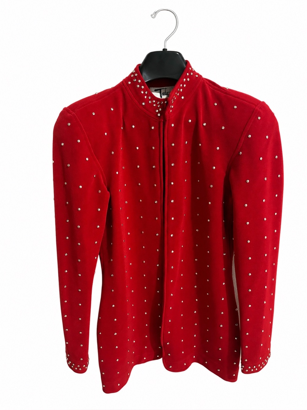 Vintage Tadashi Shoji Red Jacket with Silver Stones Medium